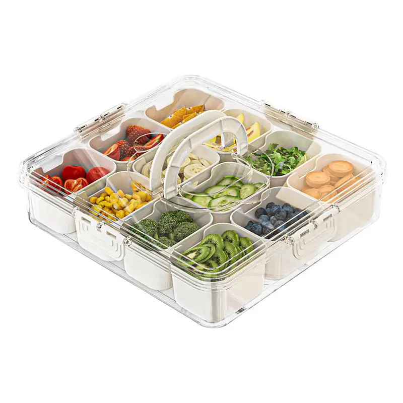 Conteneurs de paquet de collations, boîte de rangement de collations avec couvercle et poignée, plateaux à 12 compartiments pour servir des aliments, légumes, fruits, bonbons, noix