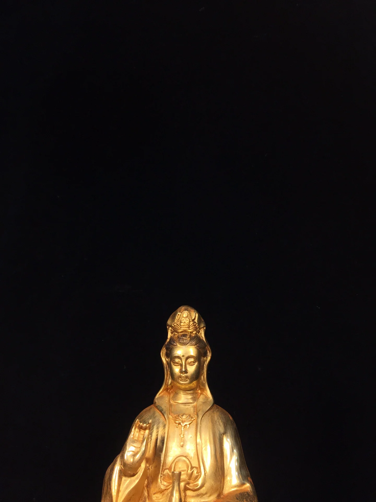 Old Bronze Gilded Cinnabar Free Guanyin Sitting Buddha Buddha Terrace Four sided base Amitabha Buddha