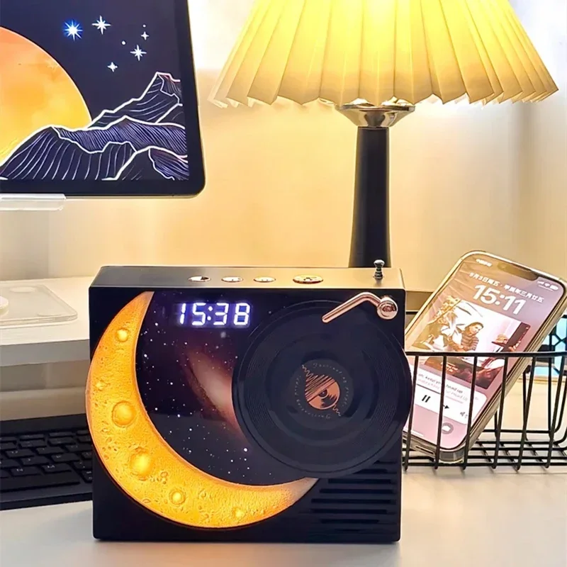 Star Bluetooth Speakers Wireless Surround Sound Subwoofer Simulation Vinyl Record Gift Mini Radio Desktop Clock AUX Audio Player