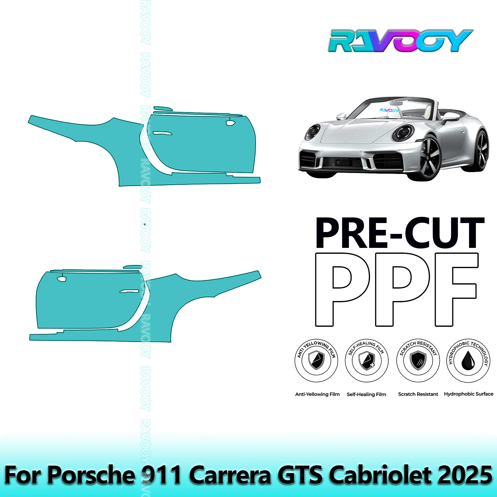 

For Porsche 911 Carrera GTS Cabriolet 2025 8.5mil Clear Matte Pre-Cut PPF Door & A/B Pillar Kit TPU Paint Protection Film Set