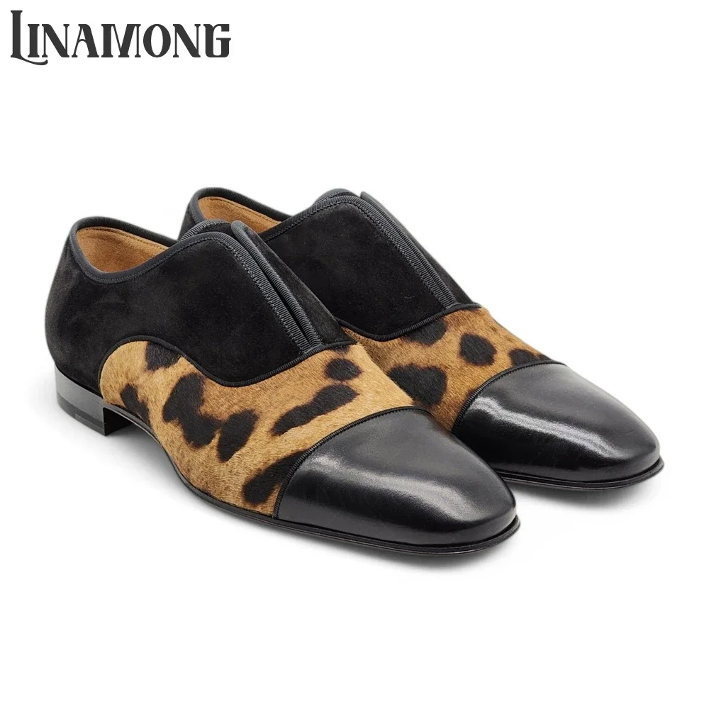 

Ponyhair Animal Print Dress Loafers Leopard Print Modern Elegance Classic Oxfords Round Toe with Grosgrain Trim Elegant Loafers