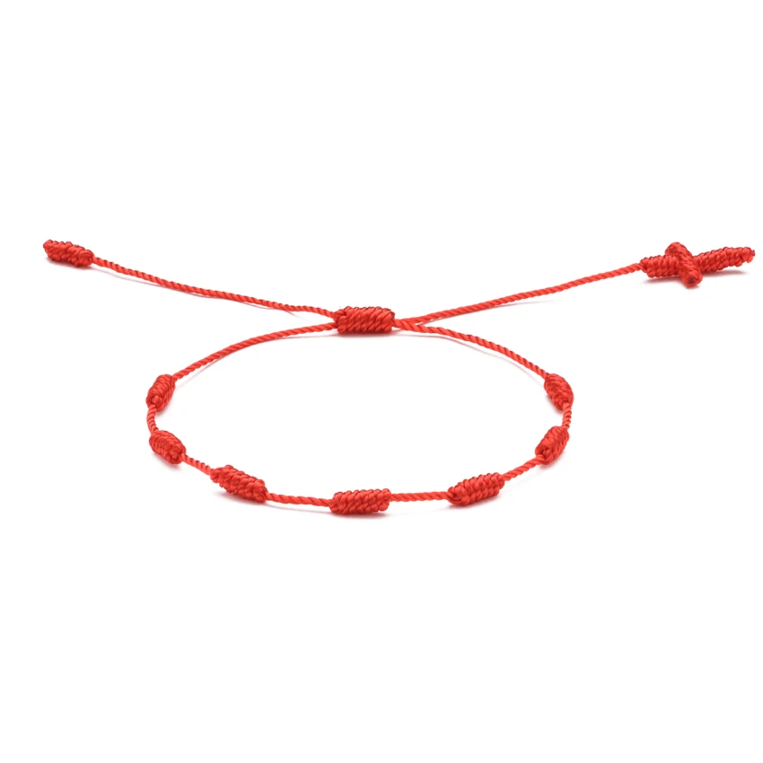 Simple Handmade 7 Knots Red String Women Men Bracelets Lucky Cord Braided Nylon Rope Cross Couple's Wristband Friendship Jewelry