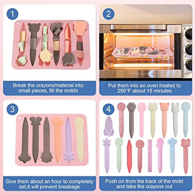 Molde de silicona para crayones de 6 piezas, molde de fusión de crayones de cavidad 3D, surtido de moldes reutilizables para reciclaje de crayones