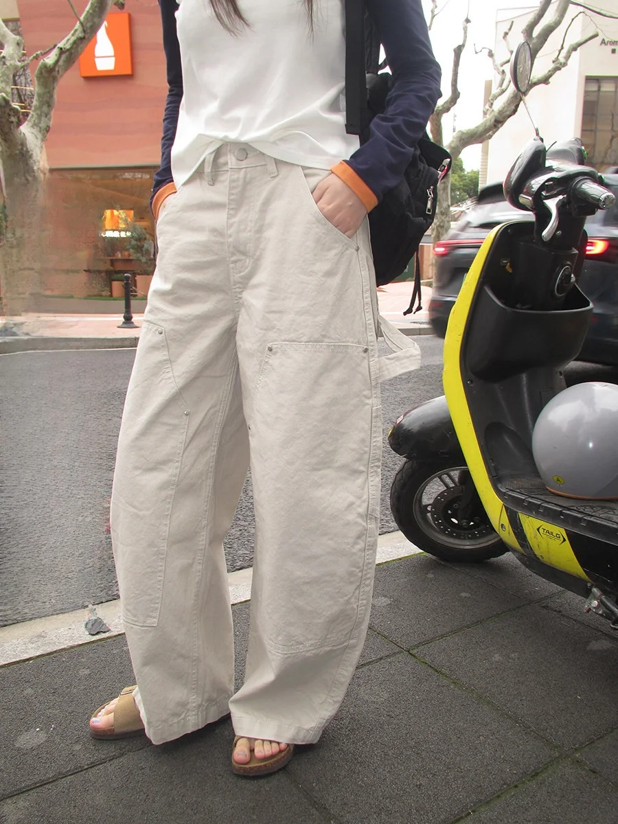 

Sinbounboun Japanese Style High Waist Straight Leg Casual Pants Slimming Long Leg Visual Effect Versatile Workwear Trousers