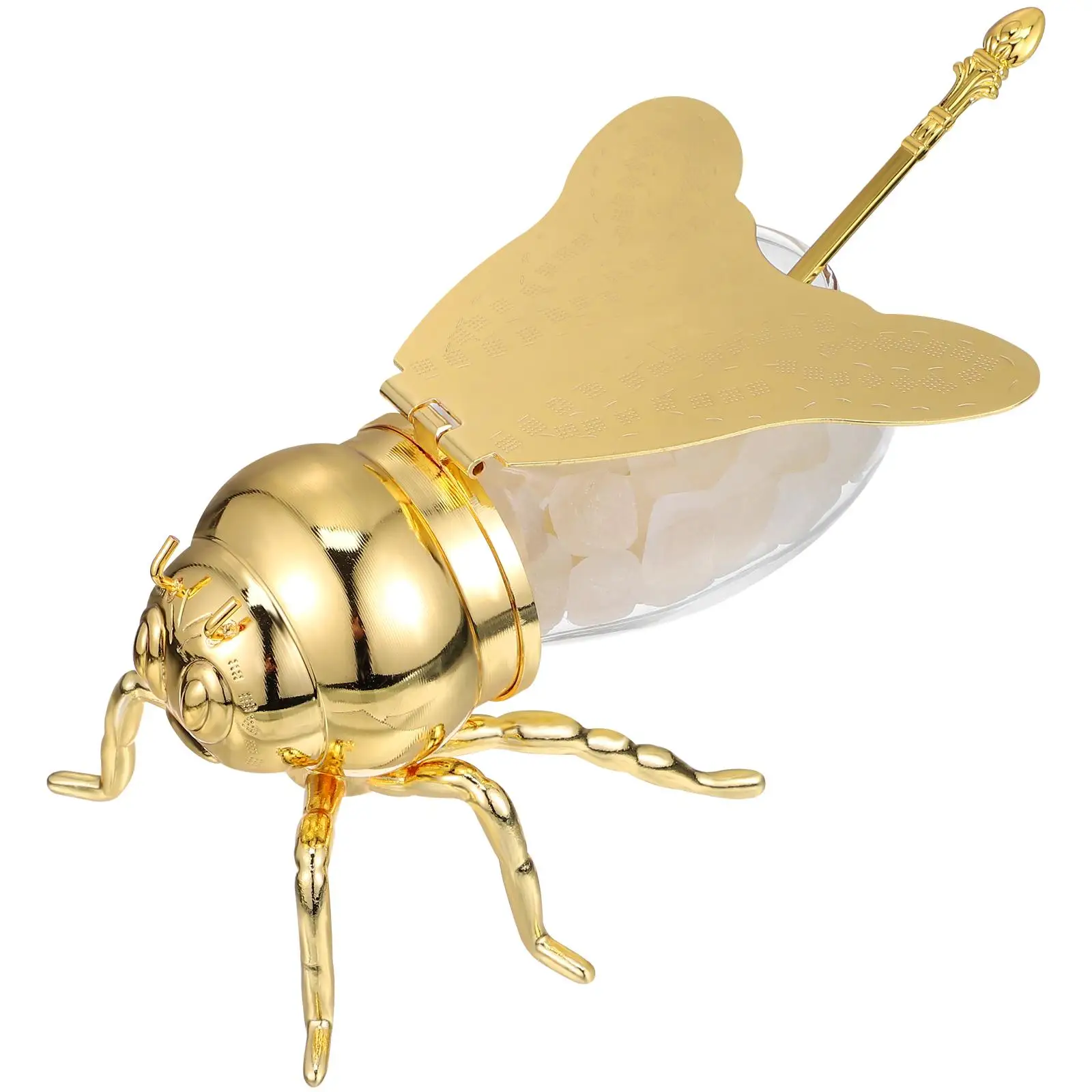 

Sugar Cup Salt Shaker Jars Golden Honey Bee Container Decorate Condiment with Lids and Spoons Iron Food Containers