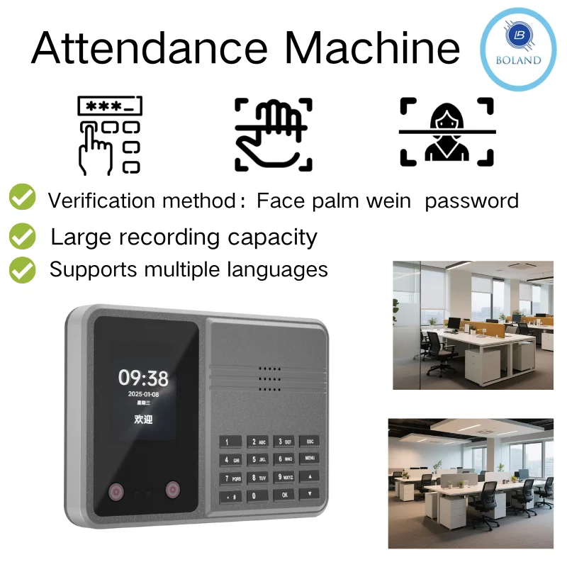 

Multi-Functional Biometric Attendance Machine with palm print Recognition Clock In/Out System for Employees Schedule Management