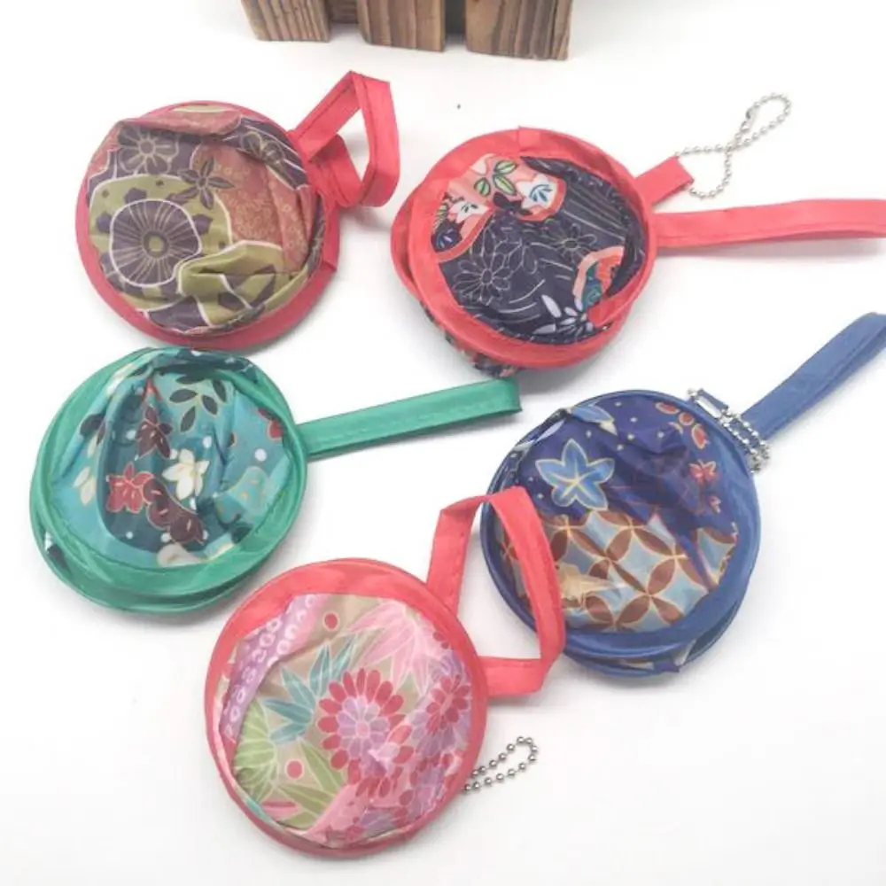 Japanese Style Collapsible Round Nylon with Pocket Summer Hand Fan Kid Outdoor Flying Disk Folding Fans