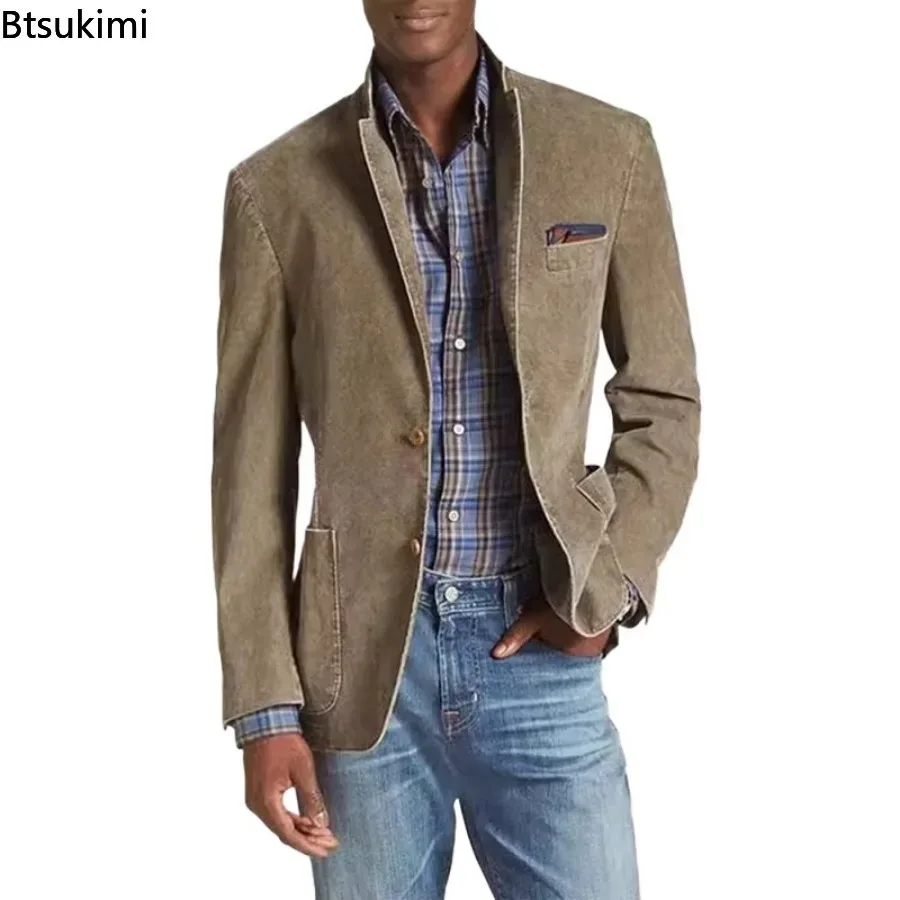 2026 New Denim Suit Men's Busines Casual Solid Color Coats Fashion Slim Men's Clothing Vintage All-match Jackets Blazers for Men