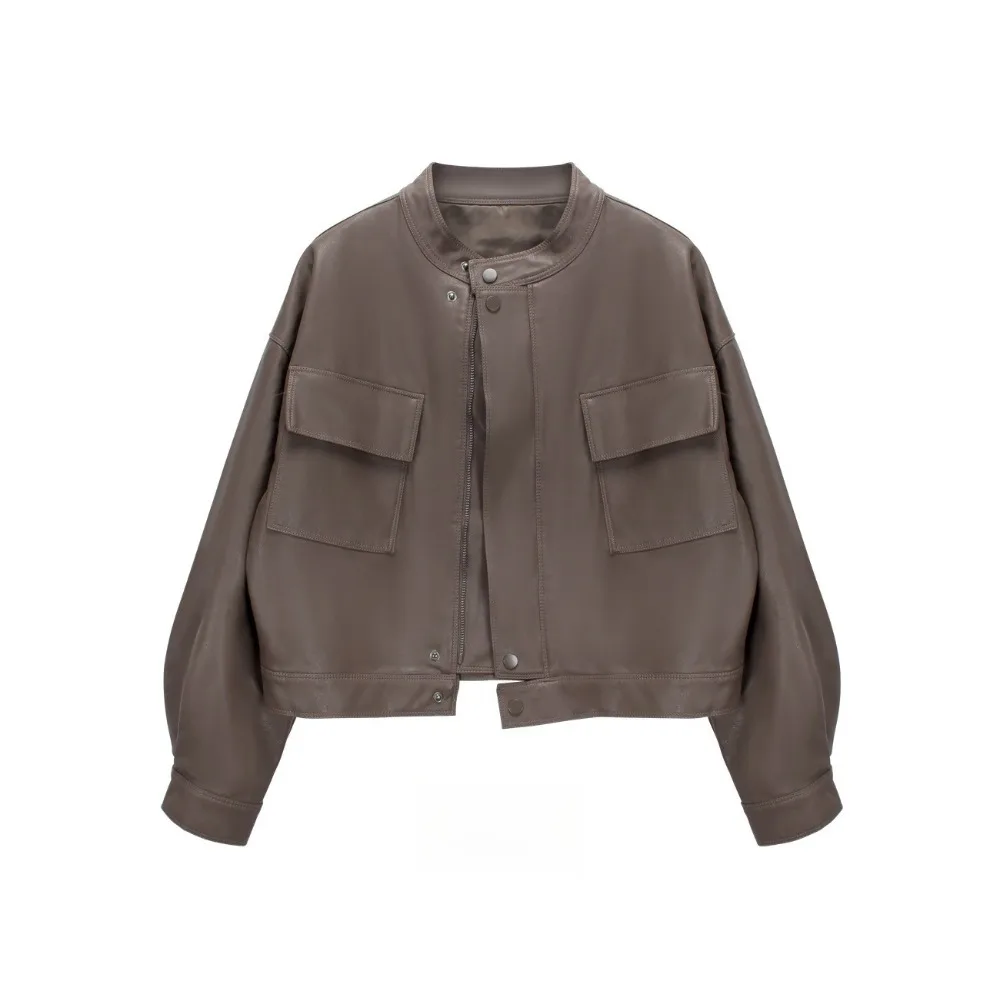 

OFTBUY Женская короткая оранжевая куртка из искусственной кожи, новая роскошная женская верхняя одежда, кожаная куртка