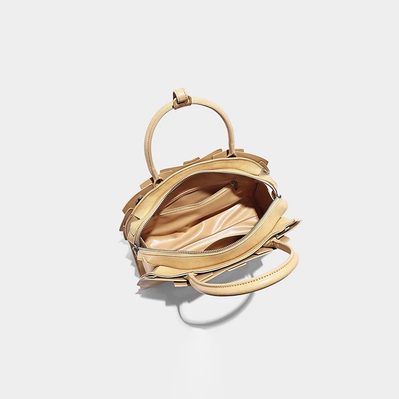 Fächerförmige Lotusblatt-Rüschen-Umhängetasche, Handgefertigte Patchwork-Tragetasche für Damen, Designer Trendige Pendler-Boho-Chic-Handtasche – Detail 4