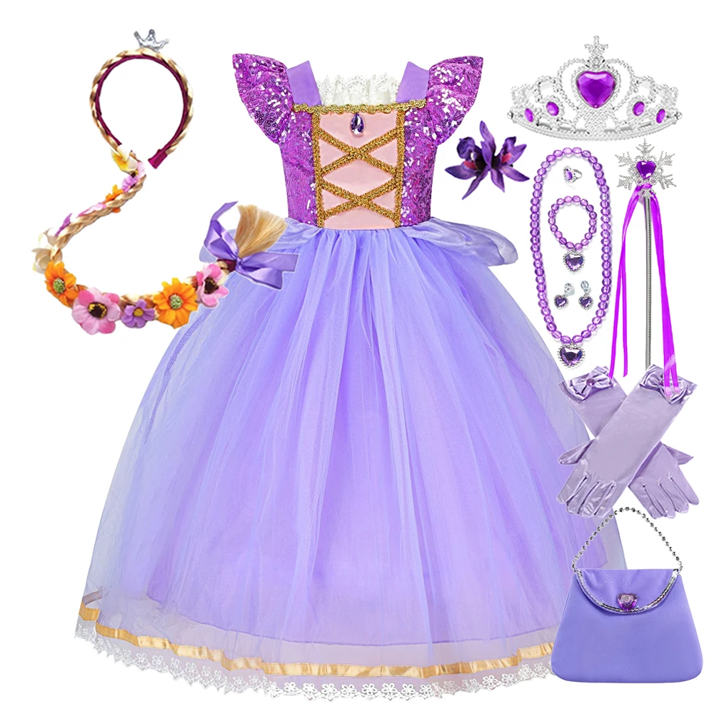 

Детское платье Рапунцель с кружевом, роскошное пышное платье для девочек на Хэллоуин или день рождения