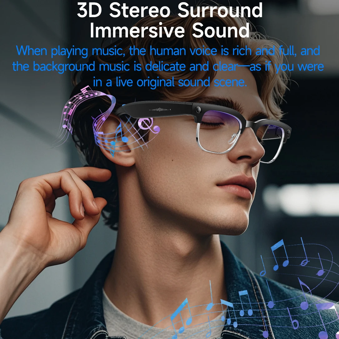 نظارات ذكية AI مع تسجيل فيديو 8 ميجابكسل 100+ لغة نظارات ترجمة للرجل بلوتوث دعوة الموسيقى تشغيل الرجال النساء 2025