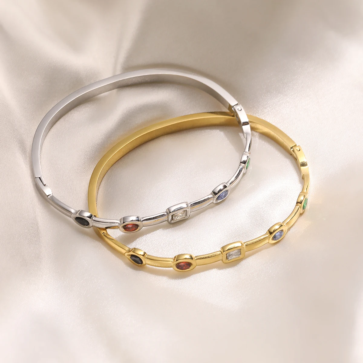 NEWBUY Hot Sale 316L Stainless Steel Jewelry Colourful CZ Zircon Inlay Non-Fading Bracelets & Bangles For Women Wholesale