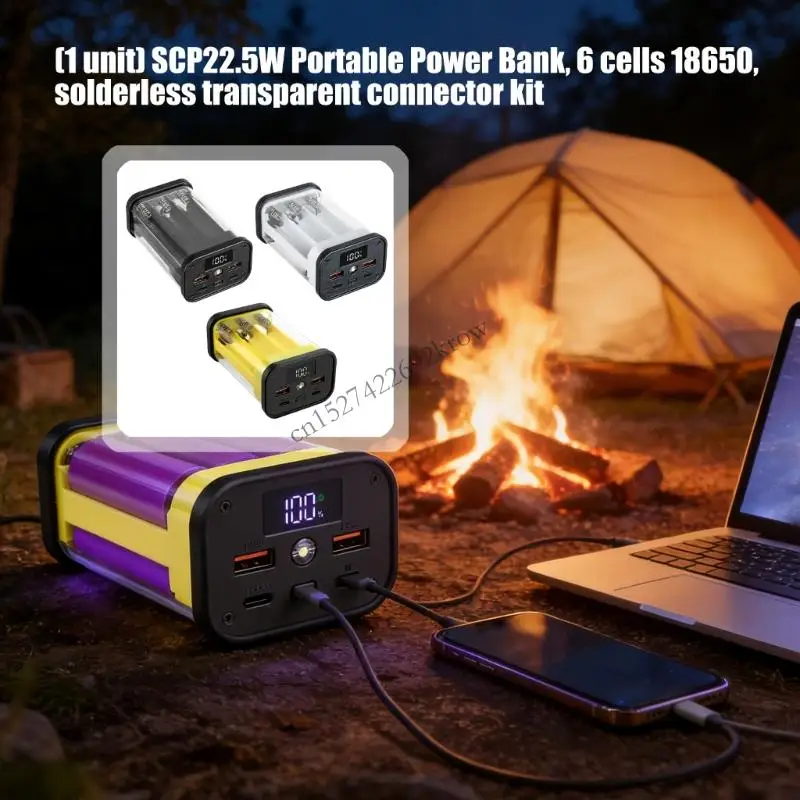 Portable Powerbanks Case For Travel Use No Welding 6/12 Slot 18650 Batteries