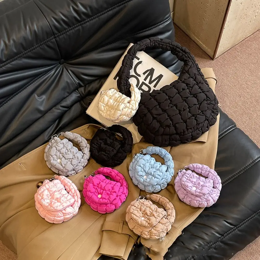 

Portable Solid Color Cloud Pleated Coin Purse Quilted Mini Handbag Small Wallet Hanging Korean Style Purse Lipstick Earphone Bag