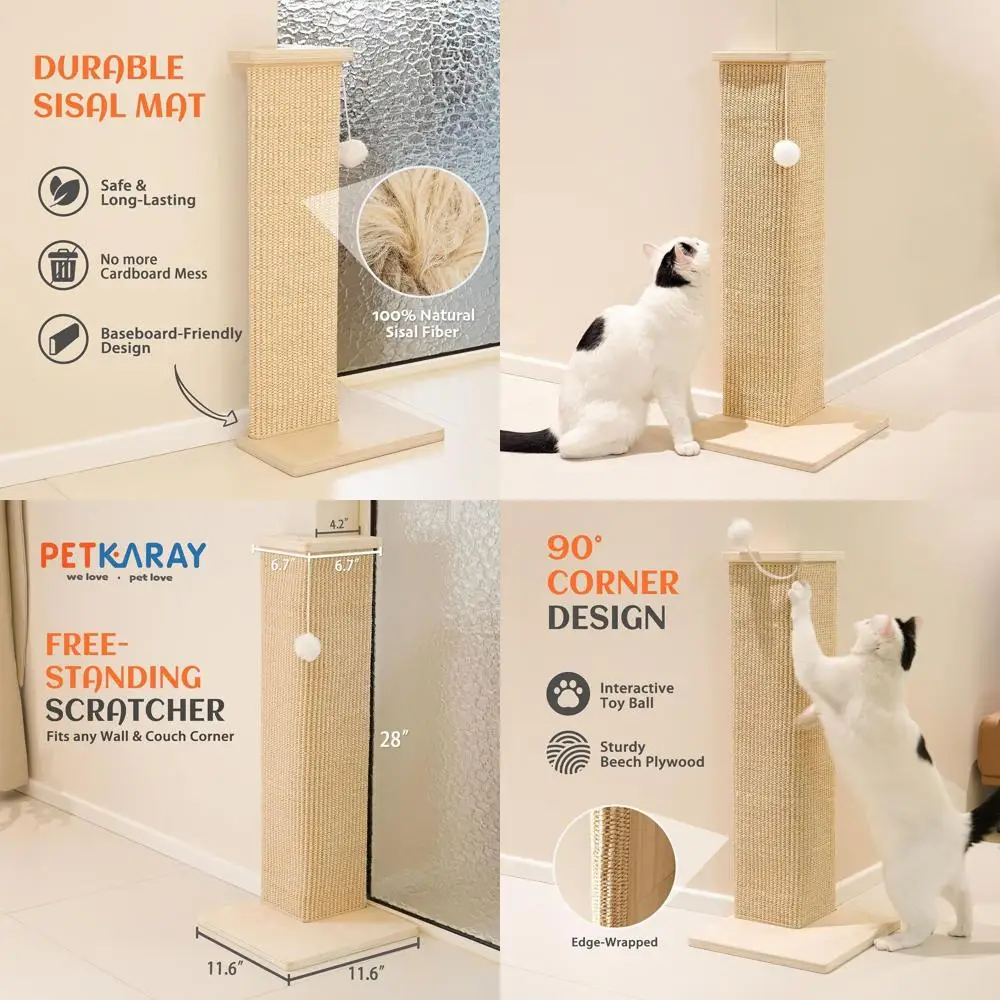 

Когтеточка для кошек PETKARAY, 28-дюймовая когтеточка для кошек, настенная когтеточка для кошек, сизалевая когтеточка или копия, защита для настенных уссуаров с к