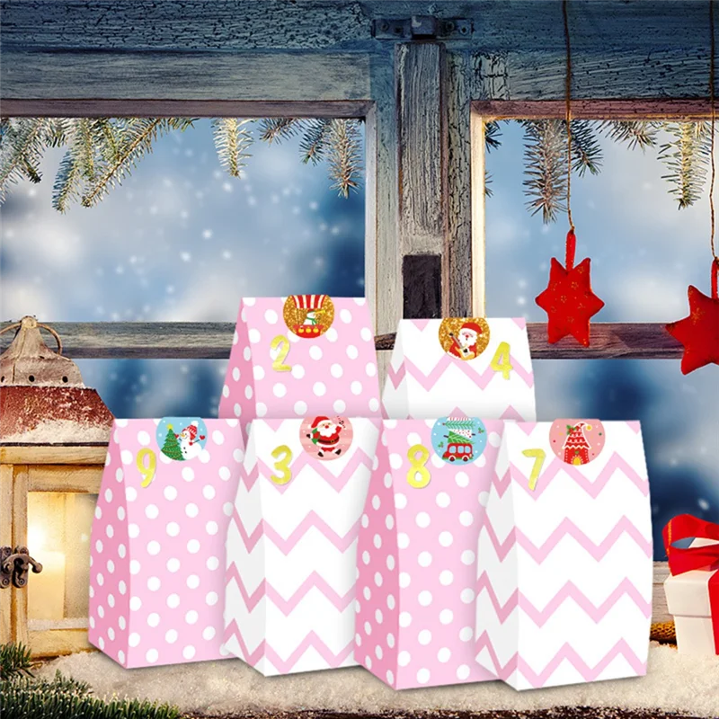 GW-24 ชิ้นถุงคริสต์มาส ถุงวันหยุด ถุงของขวัญคริสต์มาส ถุงกระดาษบุฟเฟ่ต์ขนมสำหรับวันหยุดคริสต์มาส