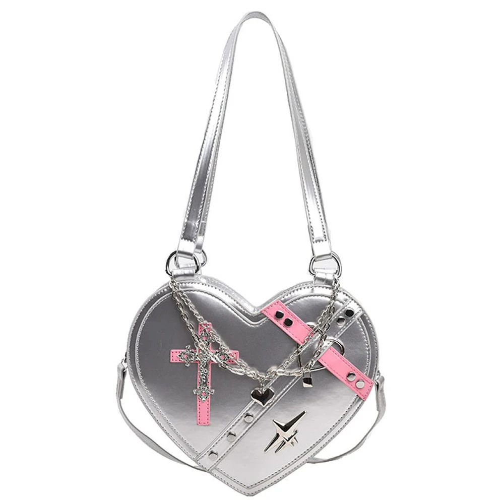 

Korean Style Fashion Women's Shoulder Bags Sweet Cool Girls Creative Heart Shape Design Trend Rivet Personality Crossbody Bags