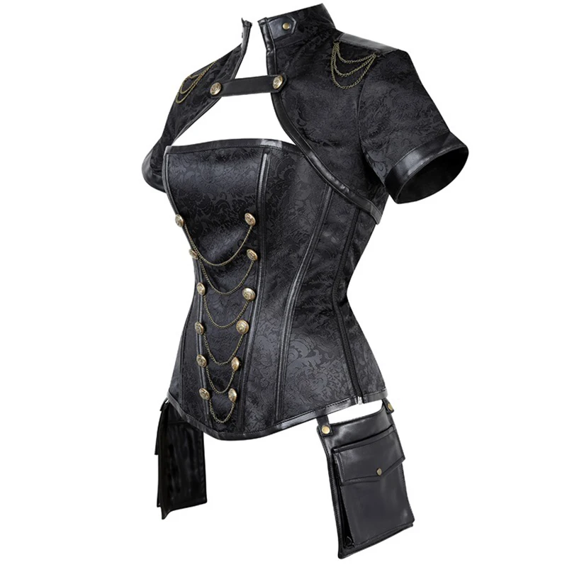 Black Red Corsets Steampunk Women Sexy Gothic Clothes Underbust Gothic Retro Bustier Bodice Femme Faux Leather Punk Corset Set