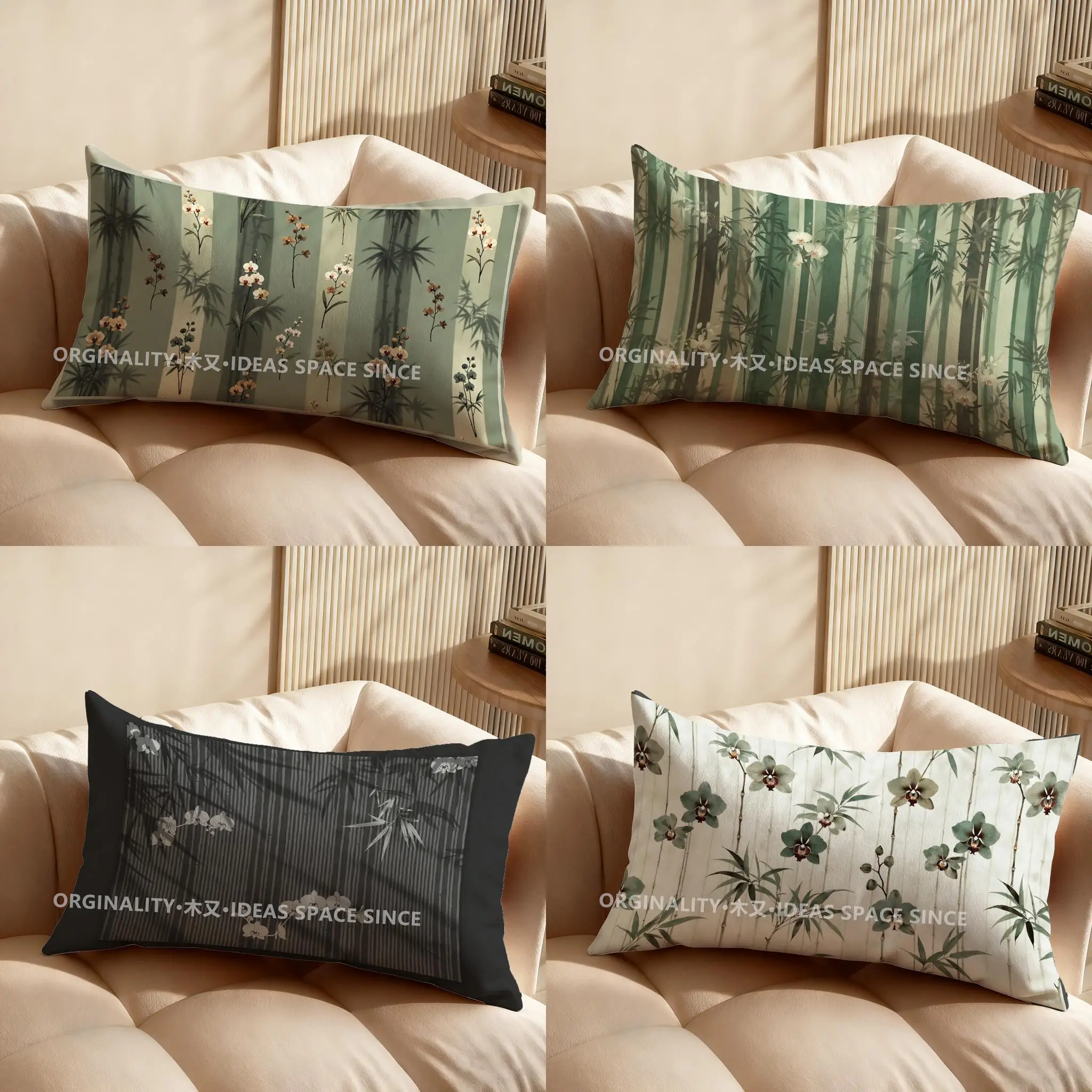 

2D наволочка с узором из бамбука и орхидей, подходит для дивана, спальни, автомобиля, прямоугольная подушка для спины