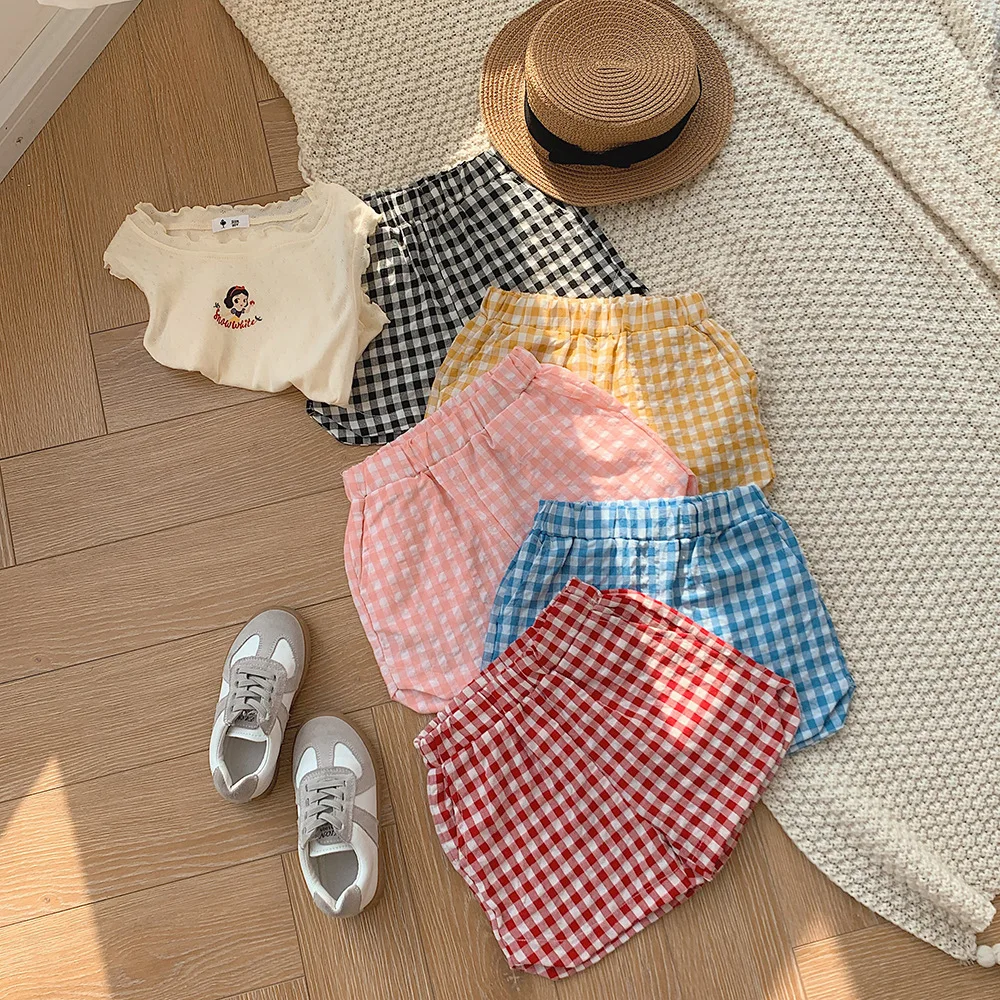 Girls\' Summer Shorts 2022 New Plaid Shorts Korean Style Casual Children Hots Shorts