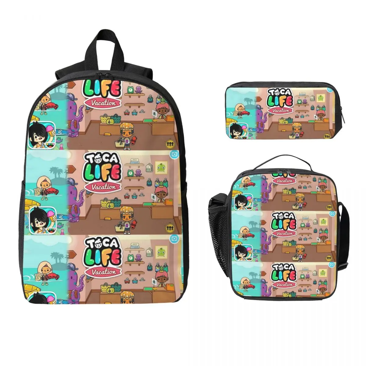 

Toca Life Box Toca Boca Cute Game Backpack Student BookBag School Bag Computer Shoulder Bags 3ps Insulated Lunch Bag Pencil Case