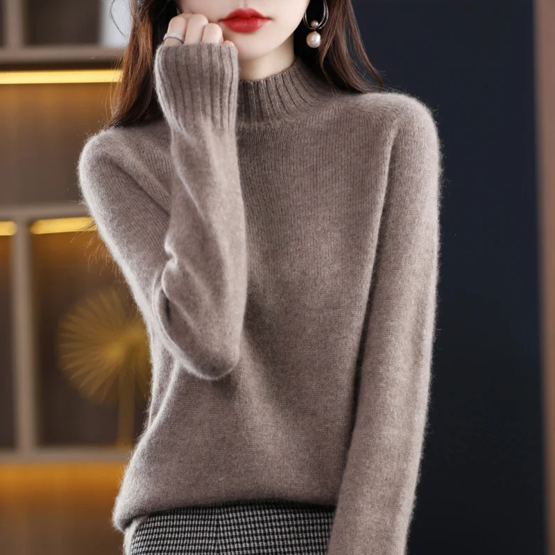 

100% Pure Wool Half Neck Pullover Autumn And Winter Cashmere Sweater Women's Casual Knitting Top Women's Jacket Korean Fashion