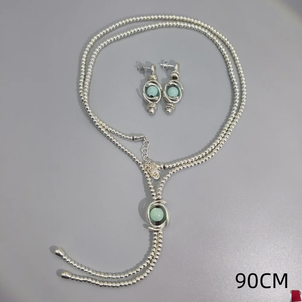 2026 Spain Hot Selling Ins Wind Tianhe Stone Earrings Long Necklaces Jewelry Set Party Gifts