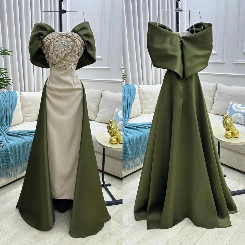 Customized Fashion Jersey Sequined Pleat Straight Off-the-shoulder Long Dresses Bespoke Occasion Exquisite Classic