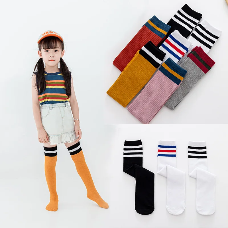 Spring Summer Children\'s Korean Fashion Three Bars College Wind Long Tube Comfortable Breathable Students Over The Knee Socks