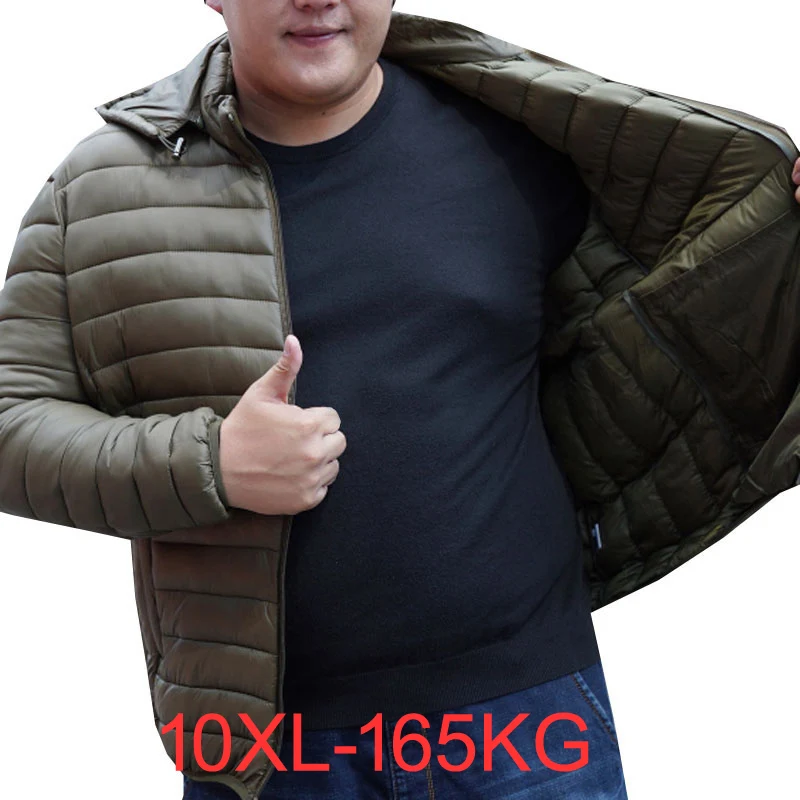 Spring Winter Men Jackets 10XL Bust 158cm 5XL 6XL 7XL 8XL 9XL Plus Size Coat Thick Hooded Parkas Men Fashion Casual Slim Jacket