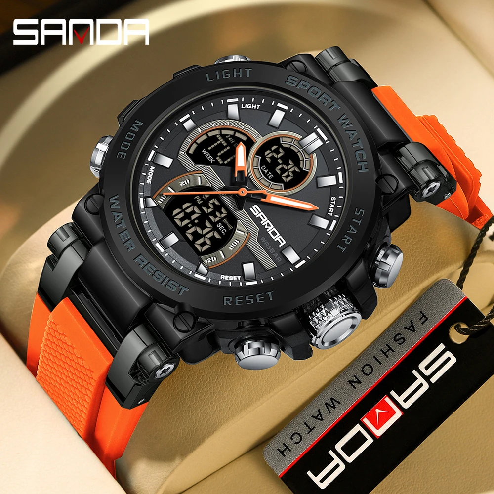 SANDA Men Military Watch Digital 50m Waterproof Wristwatch LED Quartz Clock Sport Watch Male High Quality Big Watches Men