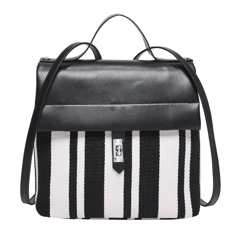 

High Quality Women Canvas Backpacks Fashion Female Stripe Shoulder Bag Fashion New Ladies Travel Laptop Bags for Teenager Girls