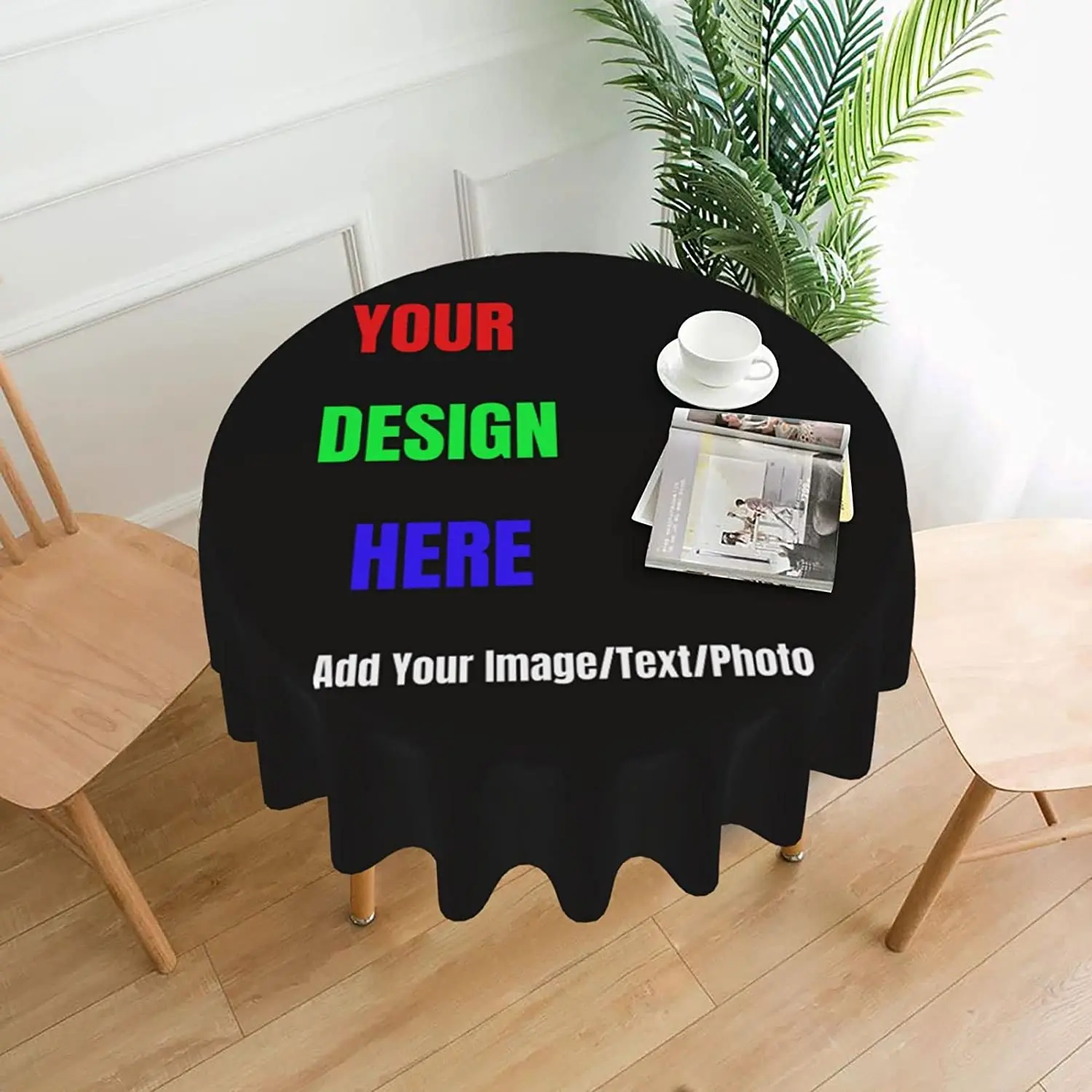 Custom Round Tablecloth Personalized Table Cover with Text/Image/Photo 60