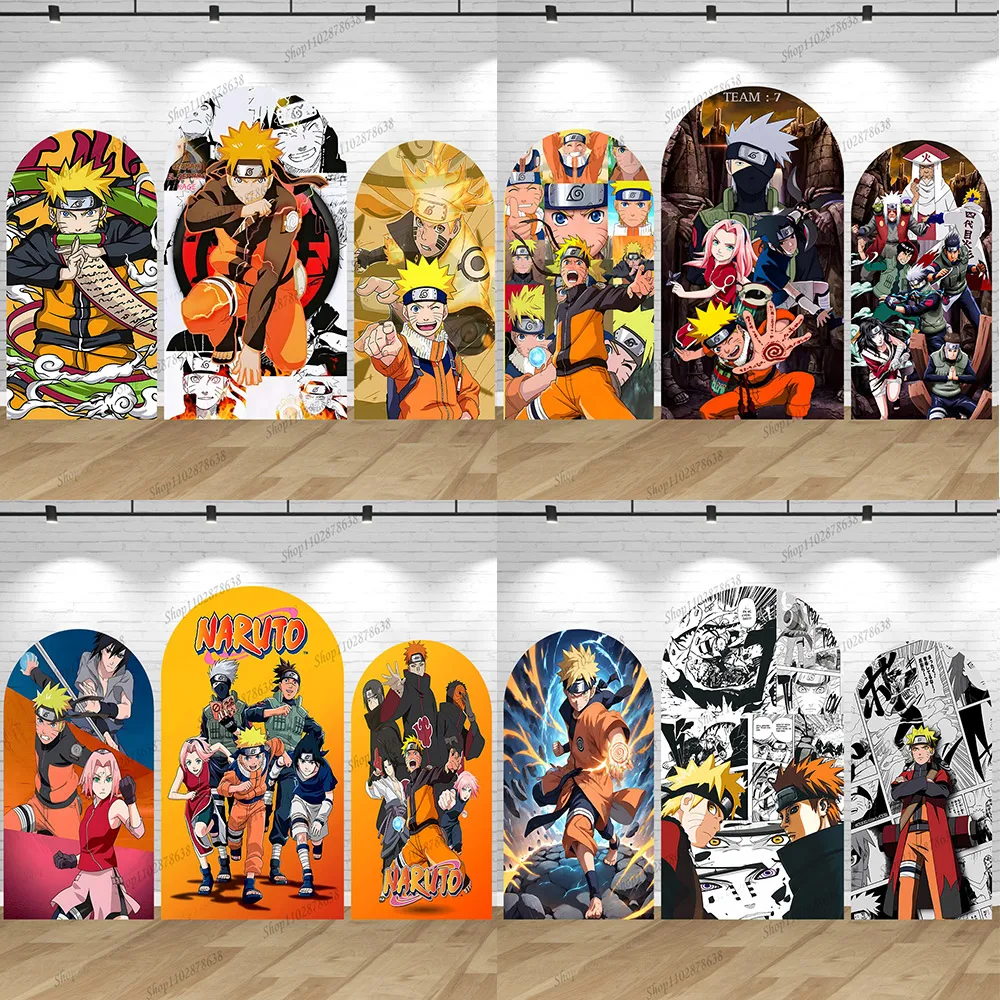 Naruto Arch Cover Spandex Elastic Naruto Uzumaki Haruno Sakura Itachi Uchiha Arch Backdrop Boys Birthday Party Decoration