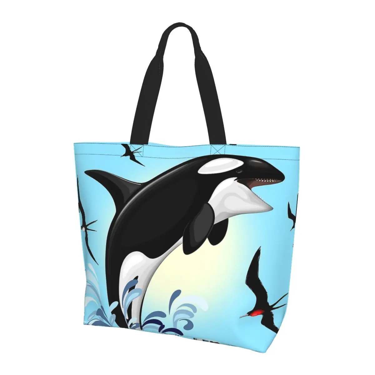 

Orca Killer Whale Jumping Out The Ocean Shopping Tote Bag Холщовые сумки на плечо большой вместимости Сумка-шоппер для продуктов для женщин