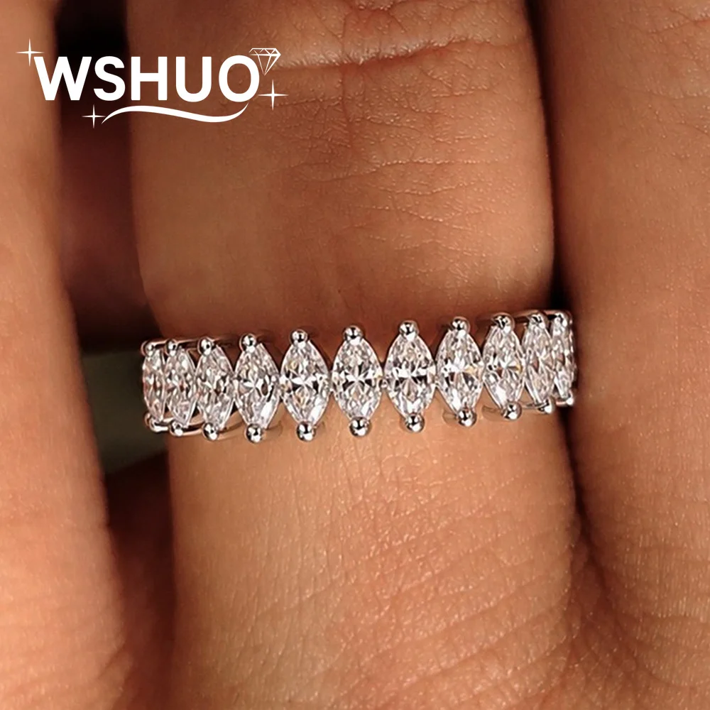 2x4mm Marquise Cut Full Moissanite Diamond Eternity Band Certified S925 Silver Stackable Matching Rings Wedding Band for Women