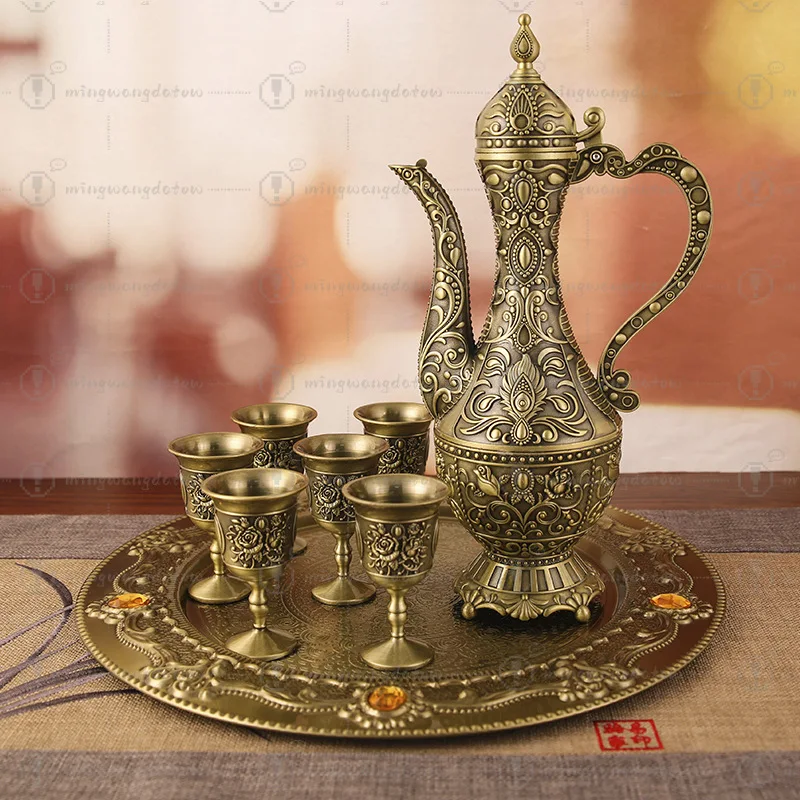 Premium Chinese Vintage Wine Set, Imperial Style Cups & Tray, Elegant Gift & Decor