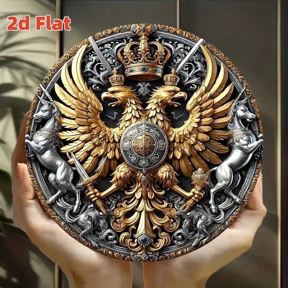 Doppelköpfiger Adler Metall-Wanddekoration 8x8 Zoll Vintage Rundes Blechschild