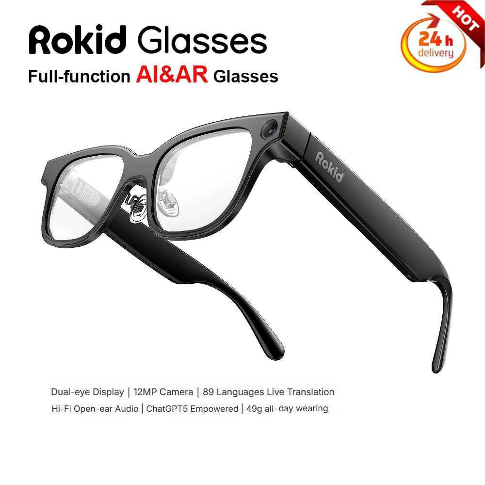 

Rokid Glasses Smart AI & AR Glasses Photo 3024*4032 Aperture F2.25 Field of View D 109 1800*2400 30FPS 89 Languages Translation