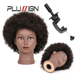 Plussign-Tête de mannequin afro pour salon, tête d'entraînement, cheveux humains, têtes d'entraînement à la coiffure, vrais cheveux noirs, DUNIButter