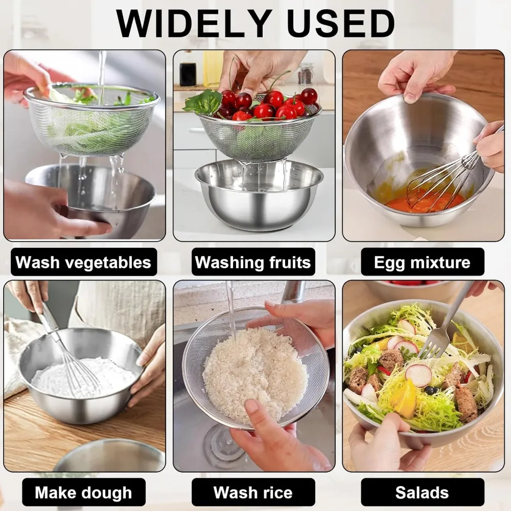 2 conjuntos de mini coador de aço inoxidável 304 com tigela microporosa, cestas de frutas de 1 qt, coador pequeno para frutas e morango