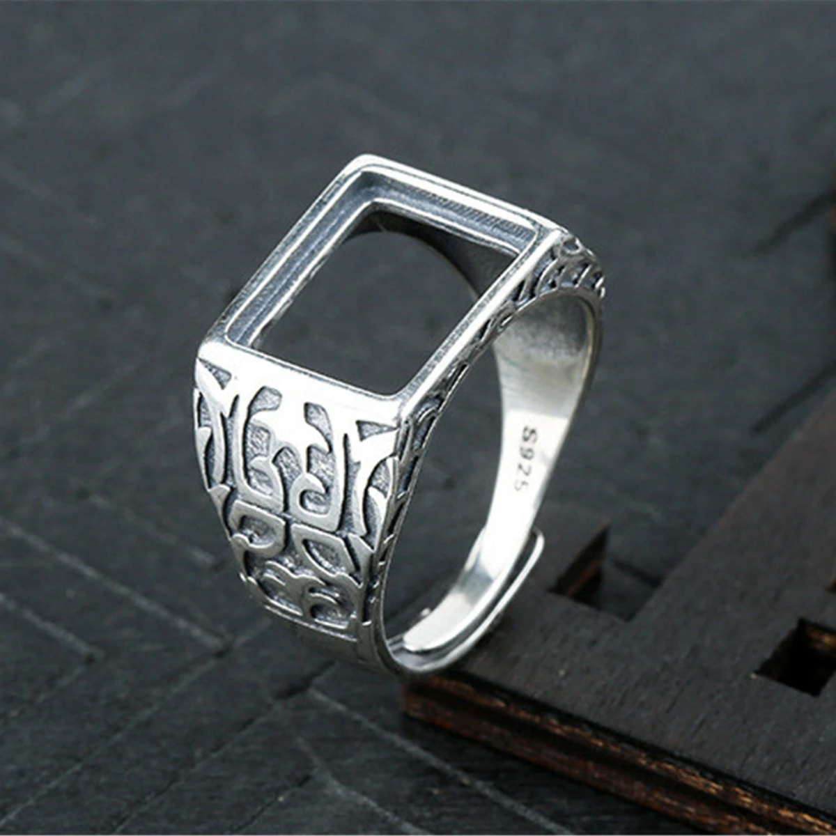 Ring Base (11x13mm Rectangle Blank) Adjustable Thai Sterling Silver Ring Blank 925 Silver Retangle Ring Component R1252B