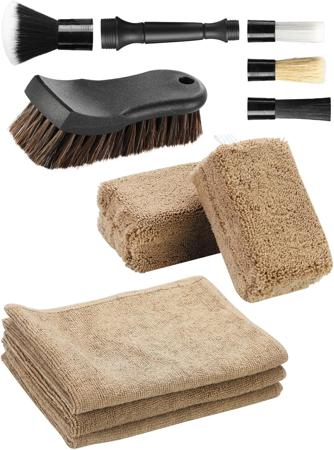 

Набор для чистки салона автомобиля из 9 предметов: салфетки из микрофибры и влажные салфетки, щетки с двойной головкой, без царапин, ультрамягкие, для ухода за кожей