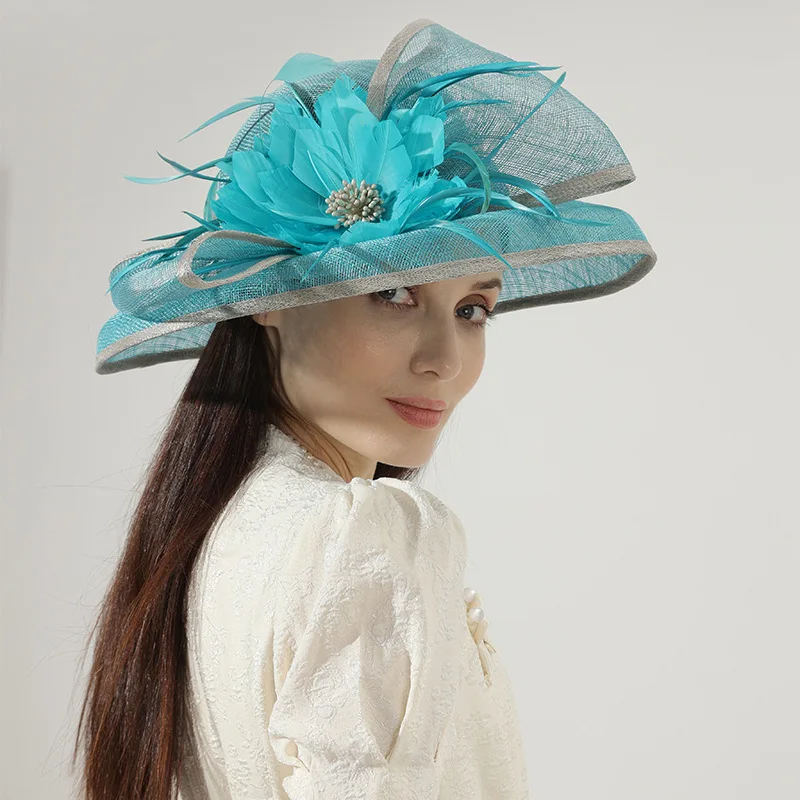 Philippine senior Flax yarn hat retro elegant Hepburn wind wide brim banquet top hat ladies travel sunscreen visor hat