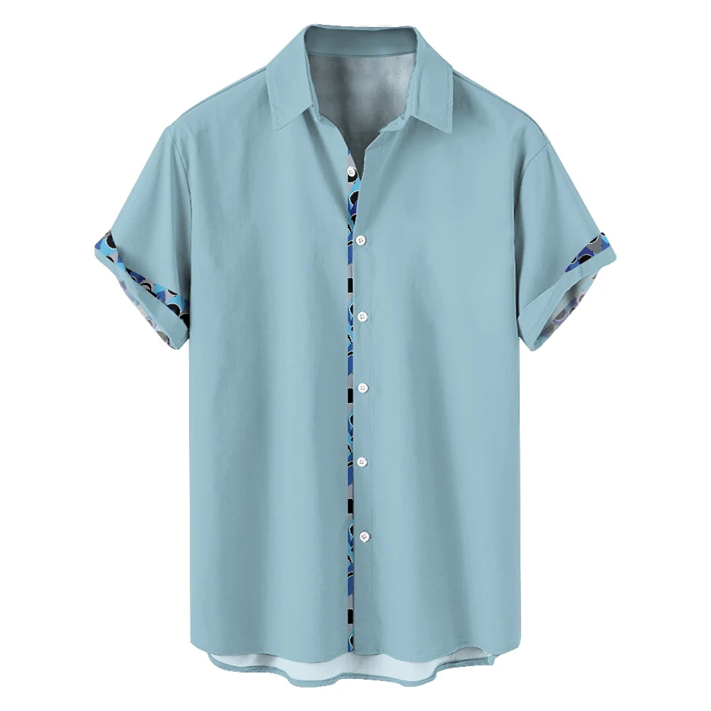 Street style blue simple niche all summer men's short-sleeved shirt loose large size thin shirt