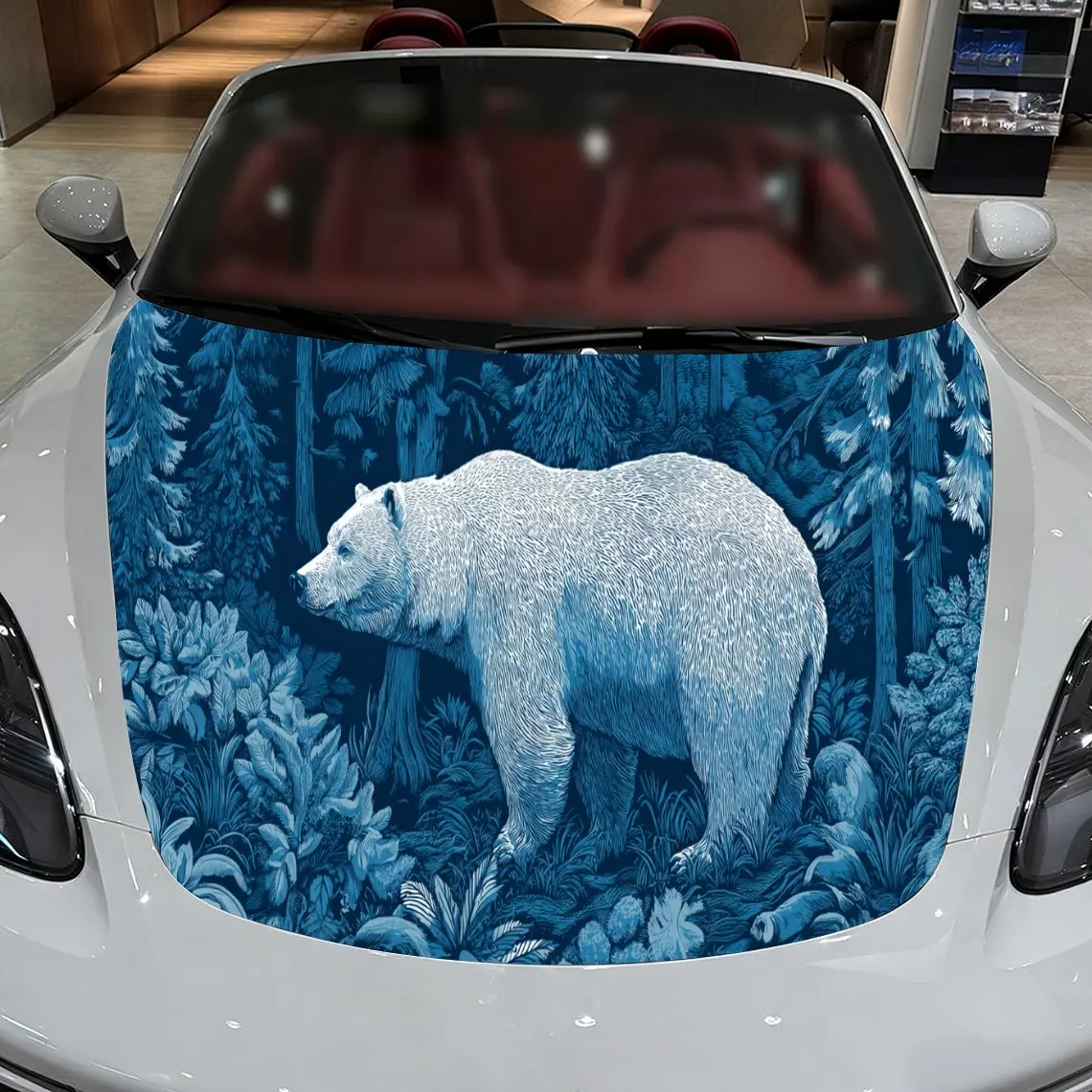 

Car Decal Bear with Blue Toned Forest Artistic Background & Mystic-Nature-Gothic Aesthetic Car Hood Sticker, Waterproof Self - A