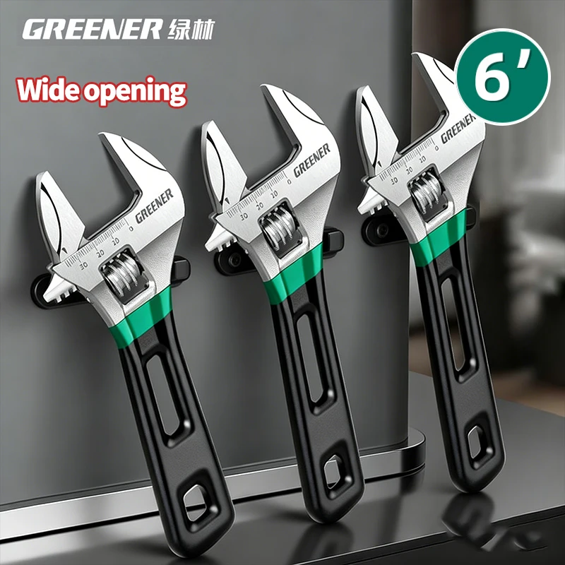 GREENER Adjustable Wrench Chrome Vanadium Universal Spanner Scale Marked Plumbing