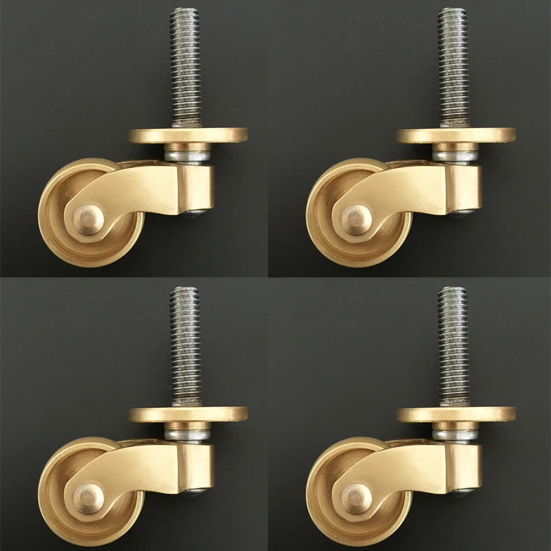 4PCS 1'' Brass Casters Ultra-Low Height Table Chair Sofa Cabinet Furniture Castors 360° Swivel Wheels Smoothly Moving Rollers