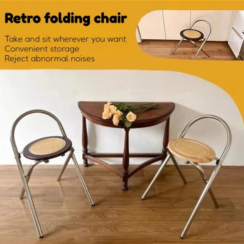 

For Portable rattan vintage folding chair with backrest, outdoor balcony garden furniture chair, light and dark decorative style